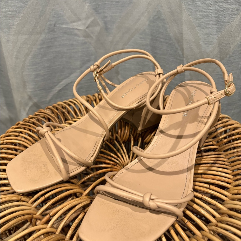 Marc Fisher Nude Beige Strappy Block Heel Sandals